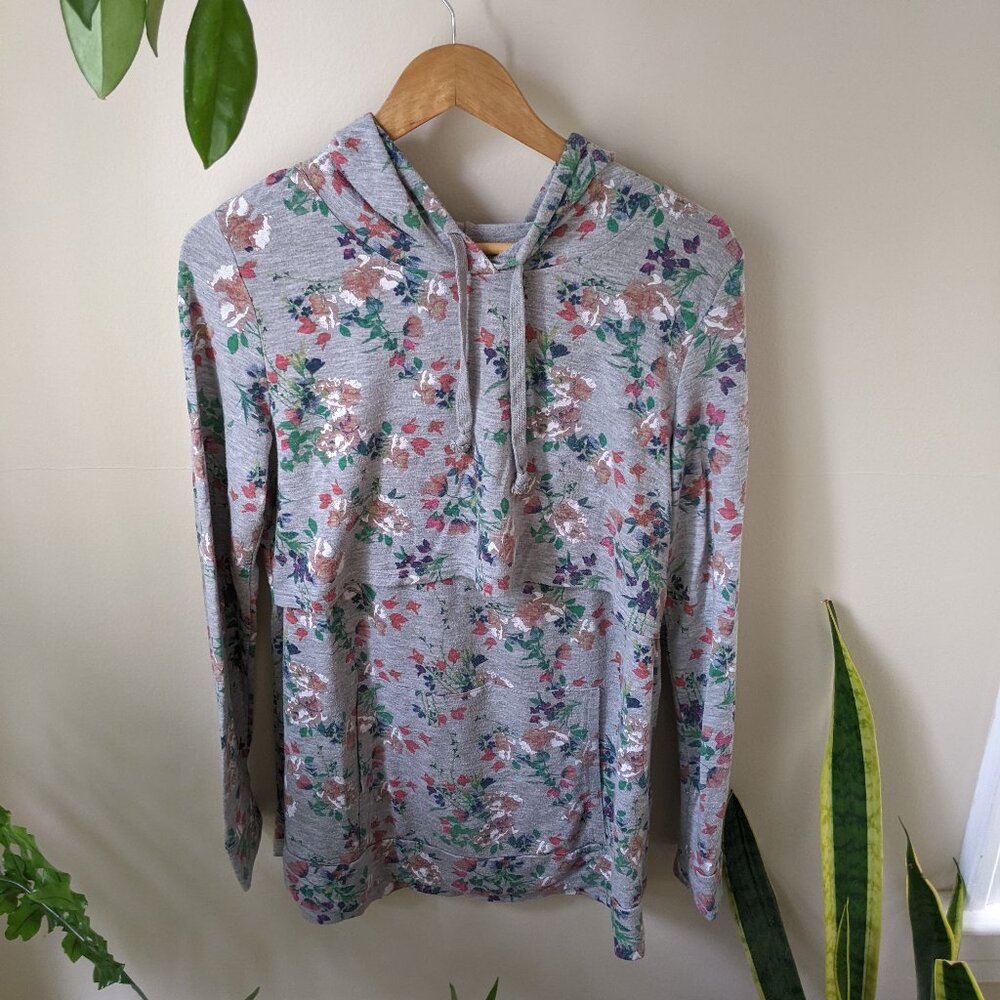 Latched Mama | Lightweight Cotton Nursing Hoodie Floral Grey Size Large